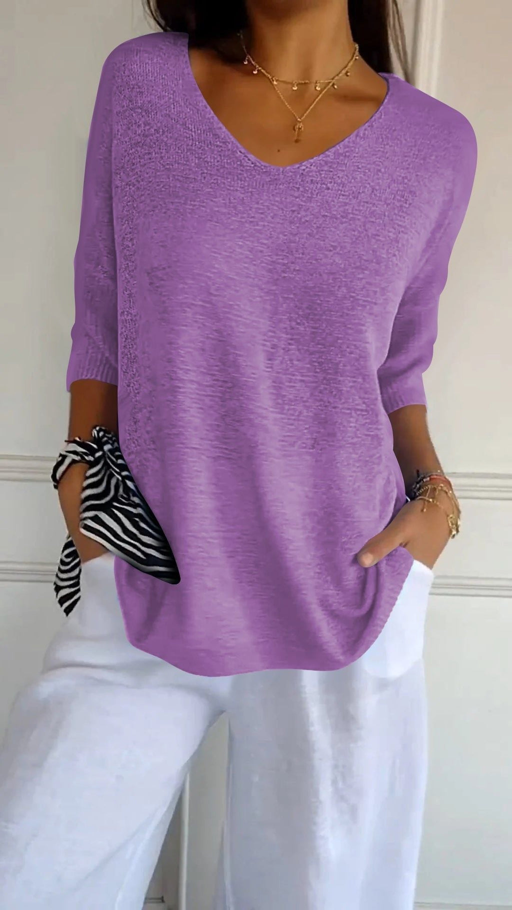 💖 Top Tejido con Cuello en V de Color Liso – Estilo Elegante y Cómodo para Cualquier Ocasión ✨👚