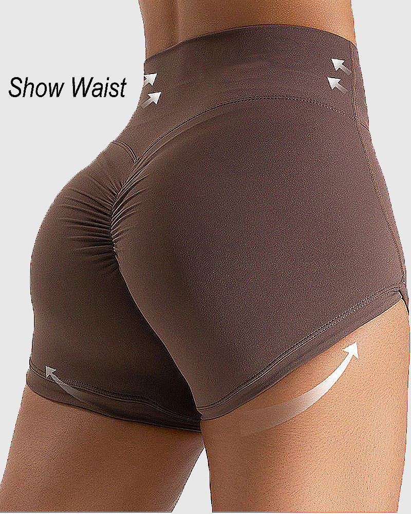 Shorts deportivos de yoga sin costuras que realzan las caderas