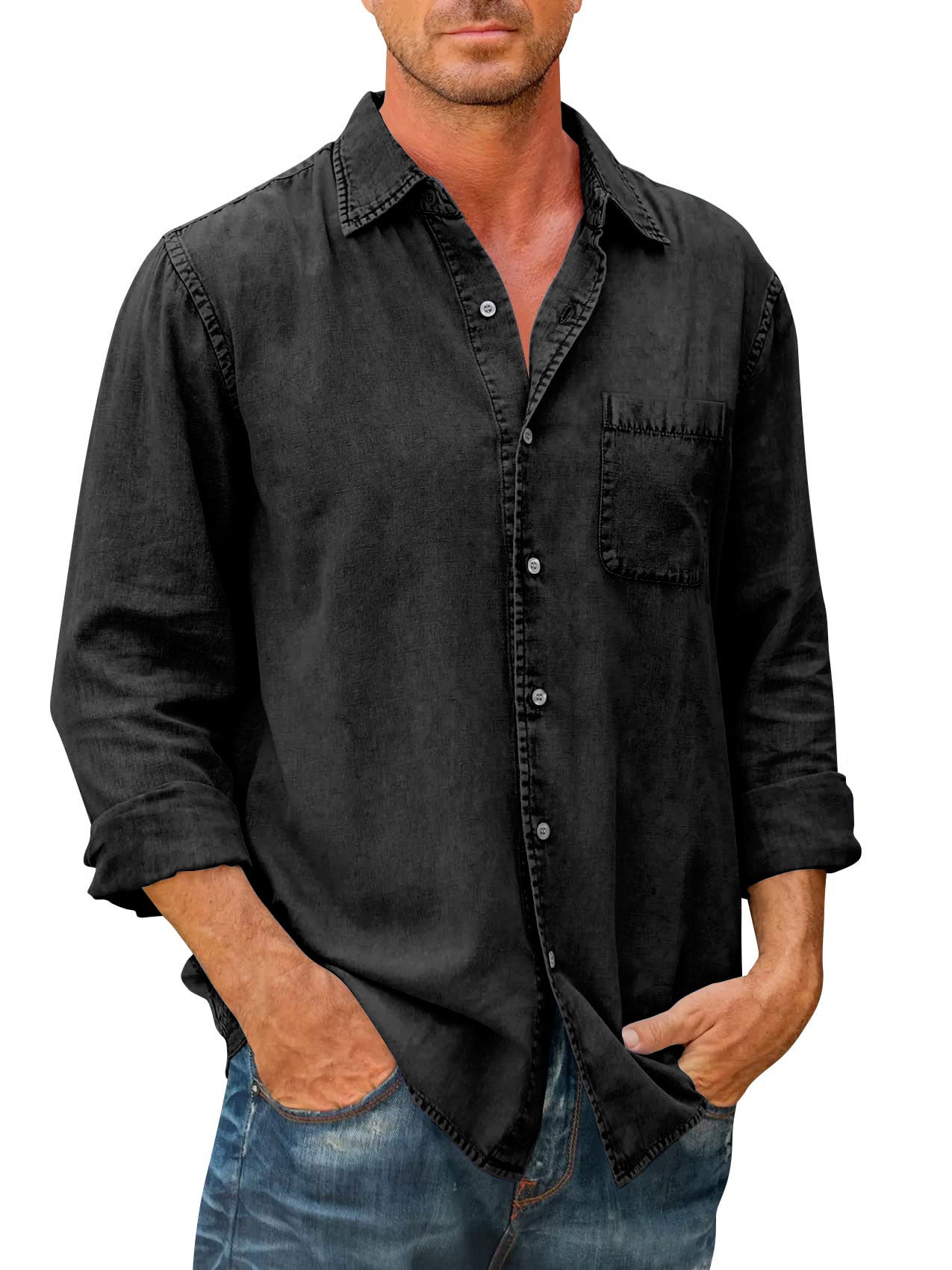 Camisa estilo vaquero para hombre 【Manga larga】En Rebajas, Tops de Mezclilla, Mezclilla de Hombre
