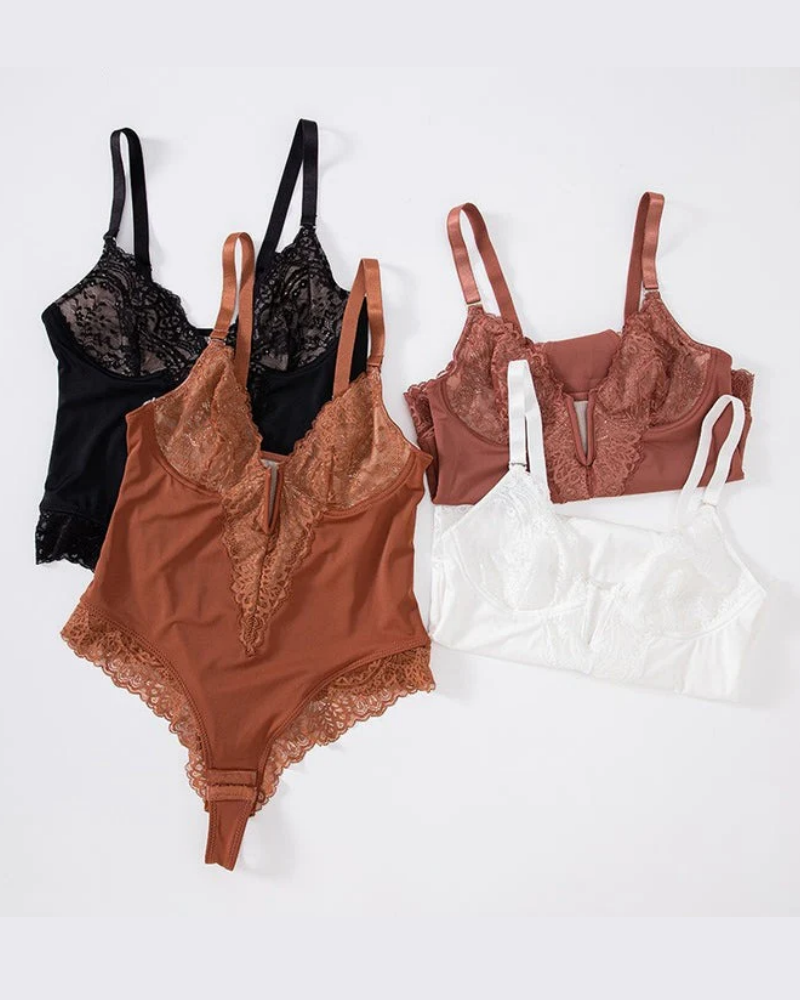Body de Encaje Sexy con Escote Profundo en V