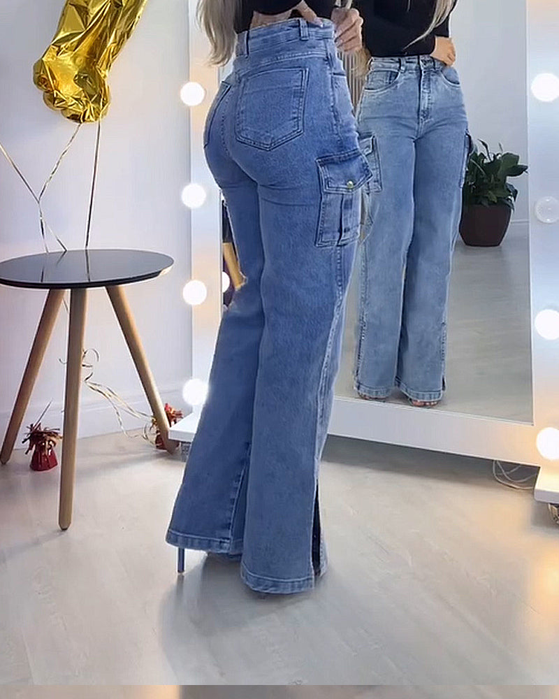 Jeans cargo con cierre y aberturas laterales para mujer Shapshe®