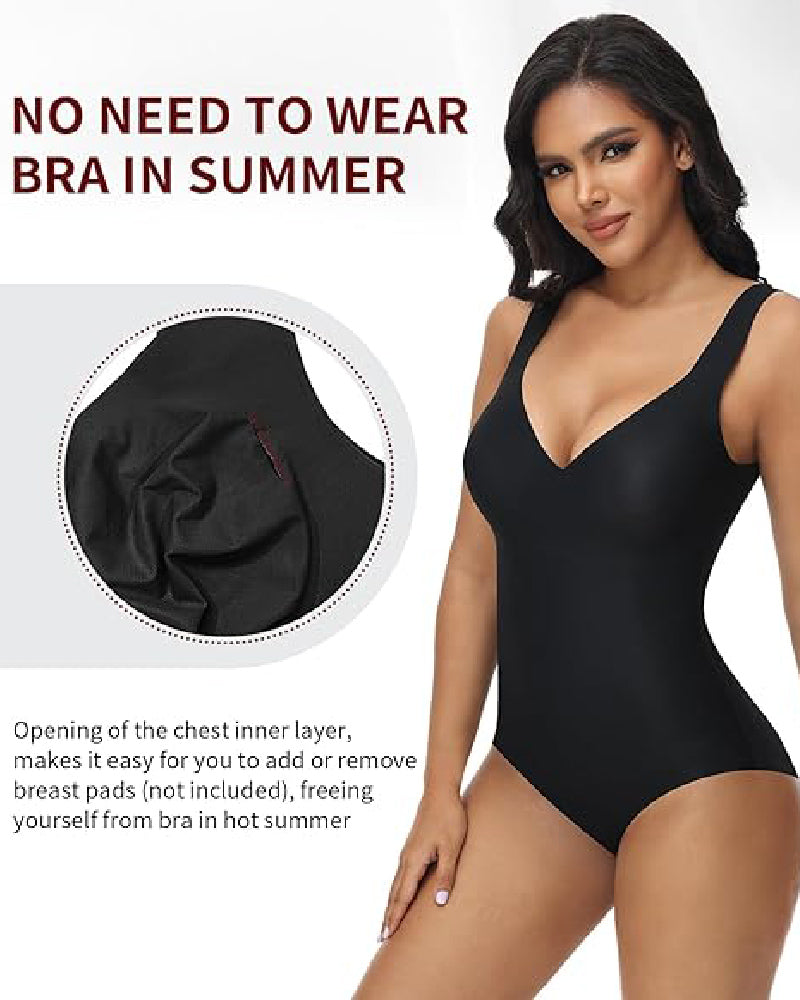 Shapshe® Body de Verano Sin Costuras de Seda Helada para Mujer con Control de Abdomen, Compresión y Escote en V