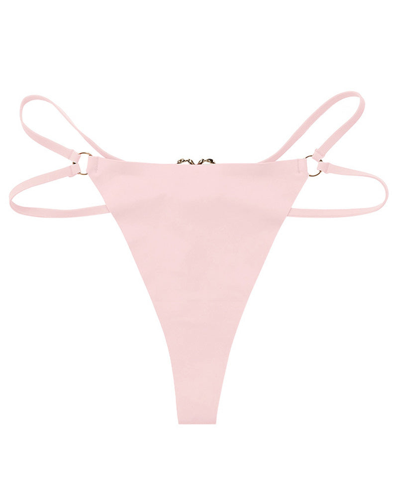 Tanga sin costuras para mujer, cintura baja, anillo metálico, sexy, ropa interior tentación T