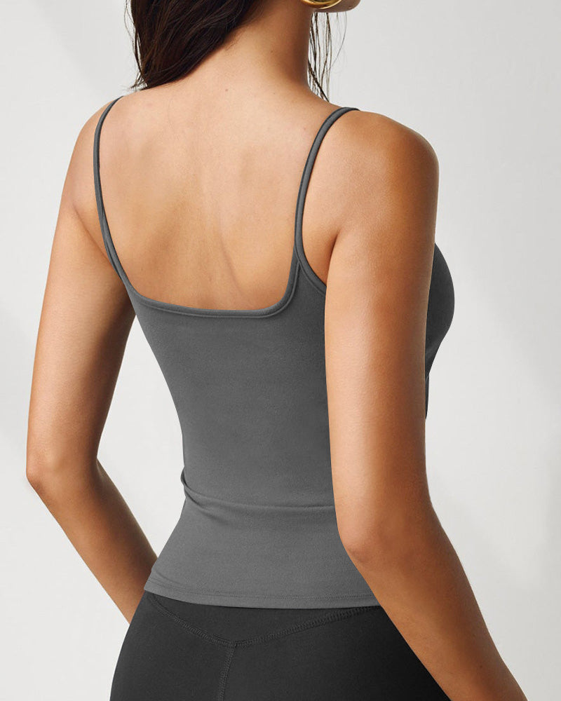 Top de Tirantes Finos para Mujer, Sexy, de Punto, Cuello Amplio en U, Ajustado