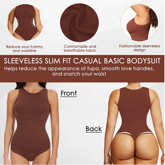 Top sin costuras con espalda racer, control de abdomen y cuello redondo - Bodysuit