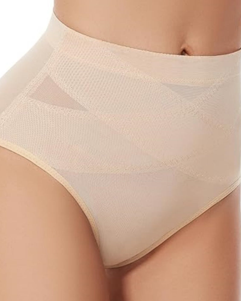 Ropa interior moldeadora de compresión cruzada de talle medio con malla y control de abdomen