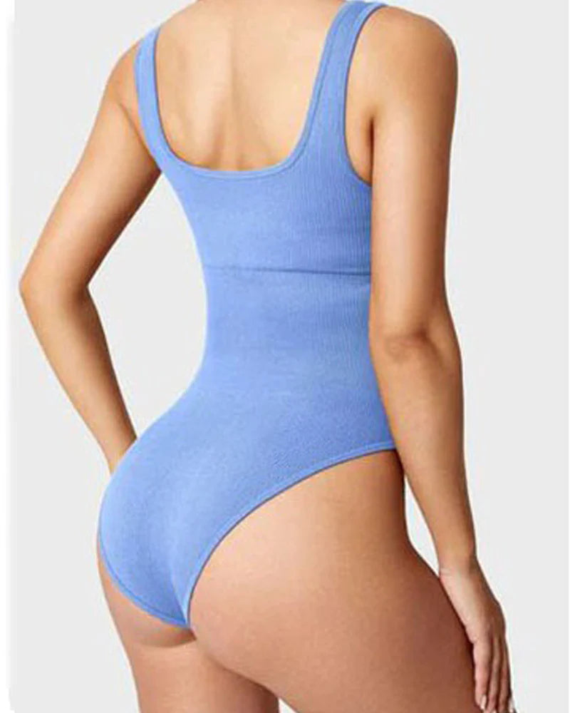 Body de Moldeador Femenino Sexy Sin Mangas con Cuello Cuadrado y Diseño Acanalado