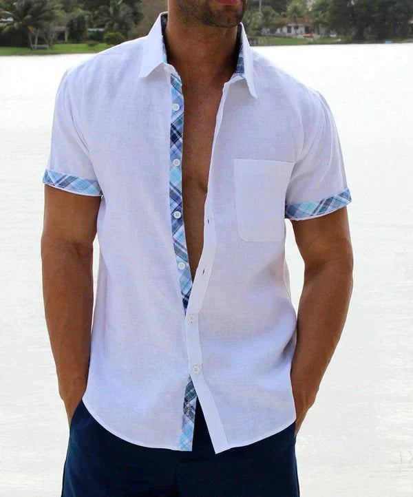 Camisa informal con botones y cuello a cuadros para hombre