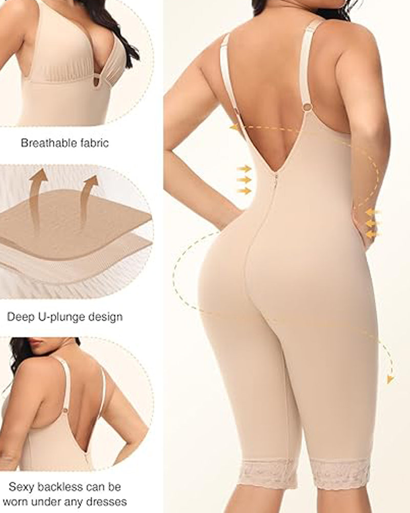 Body de control abdominal tipo U, sin costuras, de media pierna, faja moldeadora de cuerpo completo