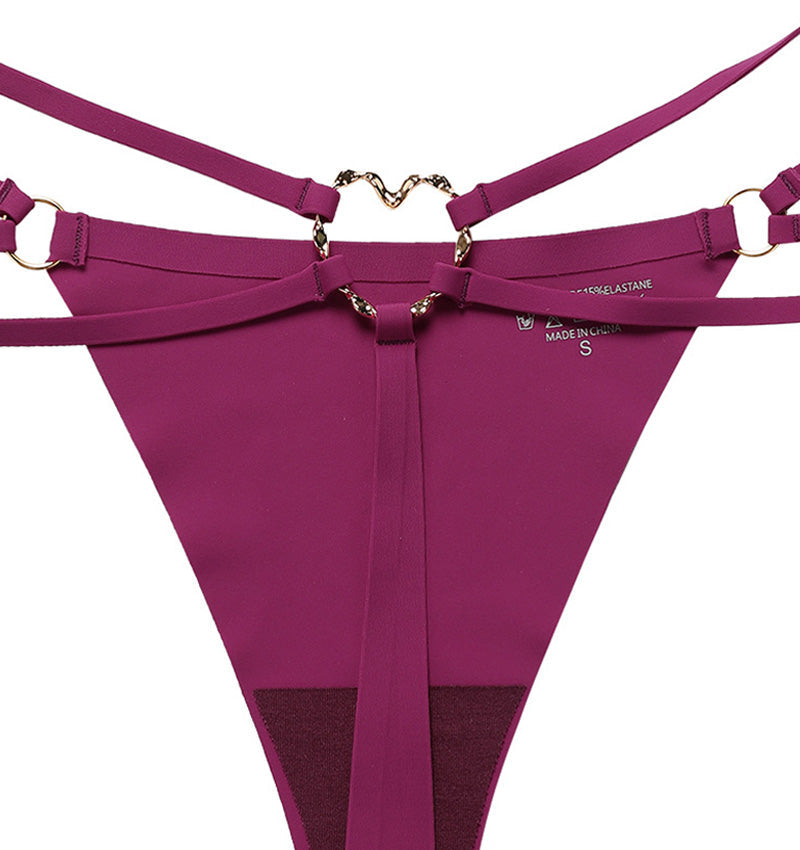 Tanga sin costuras para mujer, cintura baja, anillo metálico, sexy, ropa interior tentación T