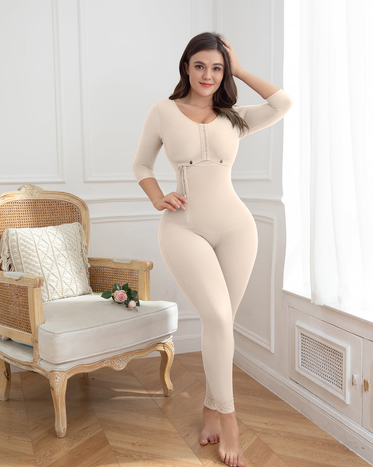 Shapshe® Moldeador Corporal Completo Beige de Manga Larga para Busto Grande, Adelgazante y Firme