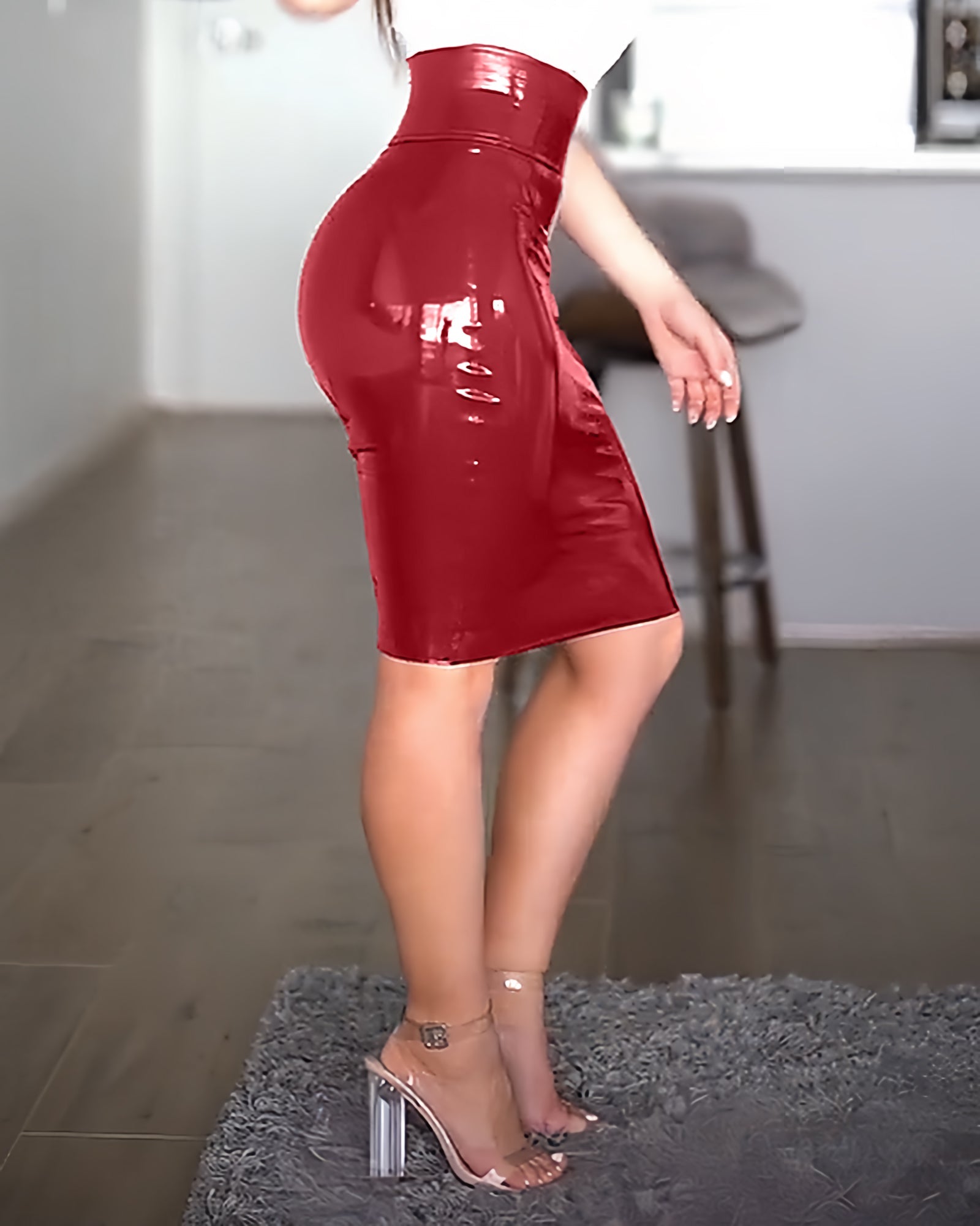 Falda de Cuero Sexy de Cintura Alta Shapshe® con Cierre para Mujeres Curvy