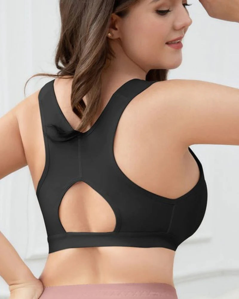 Sujetador deportivo Shapshe® para mujer con cierre frontal, alta sujeción - Negro