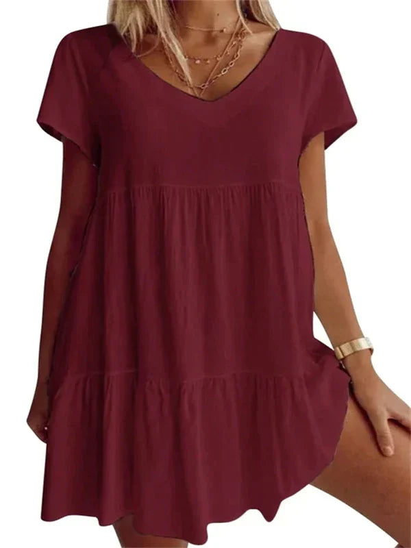 Vestido casual de manga corta con cuello en V