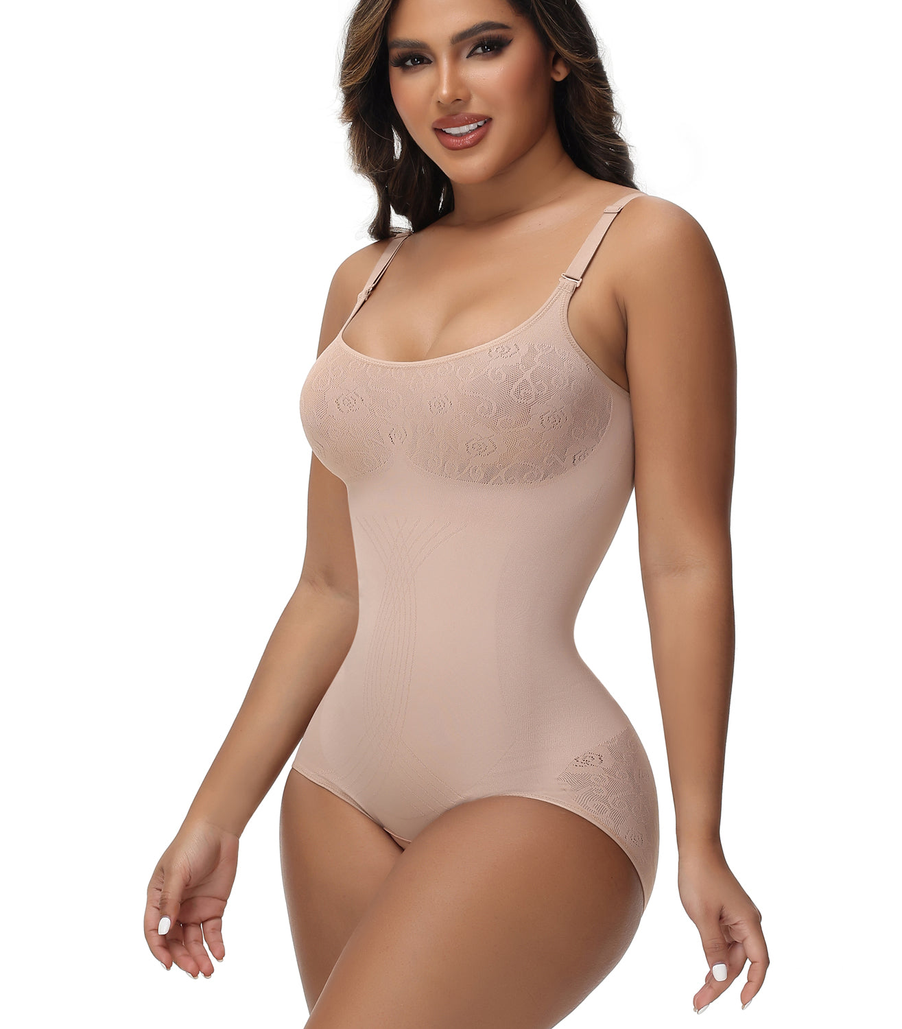 Shapshe® Body Moldeador Sexy Sin Costuras de Jacquard con Control de Abdomen y Tirantes Finos