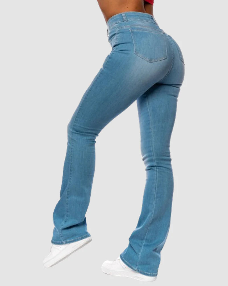 Jeans ajustados de tiro alto con stretch y corte acampanado
