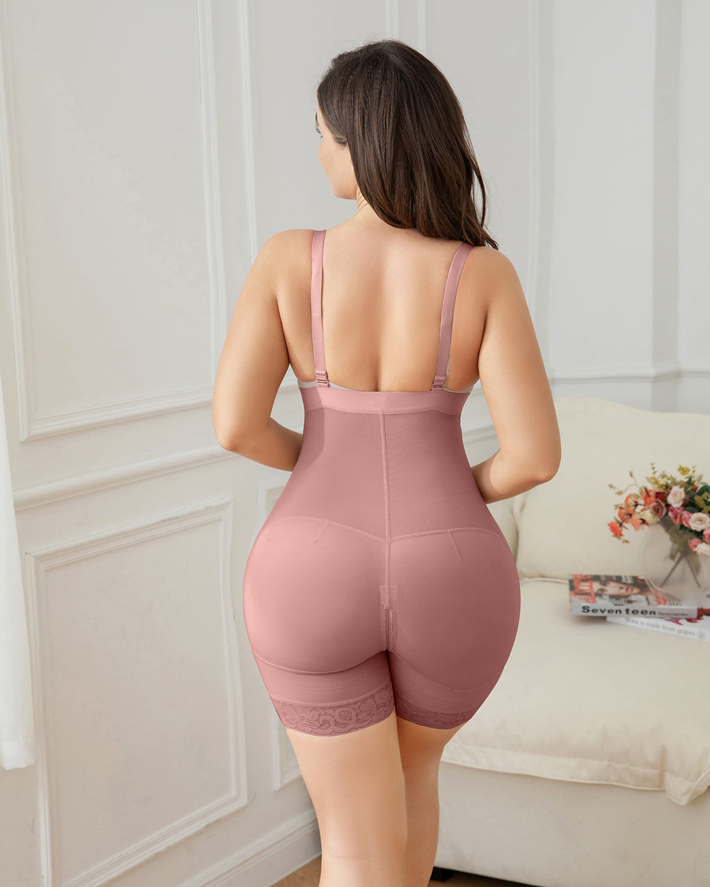 Shapshe® Body Shaper con Cierre para Mujer Rosybrown de Pecho Abierto, Enterizo Moldeador