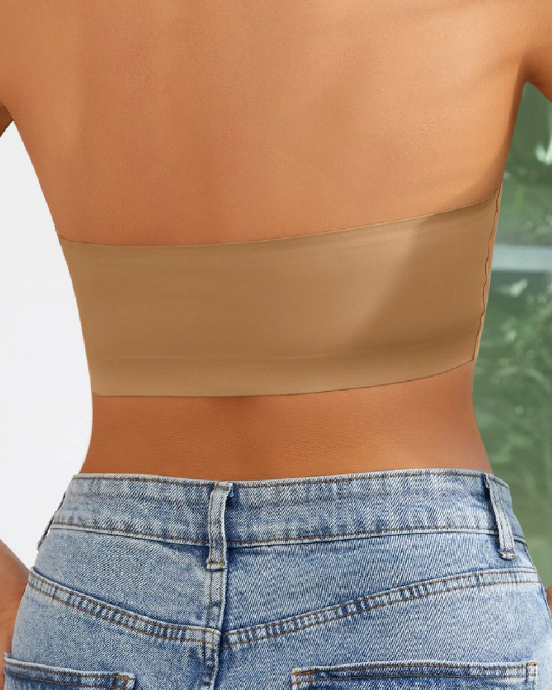 Bralette sin tirantes inalámbrico, tipo bandeau, sin costuras, elástico, sin relleno, push up