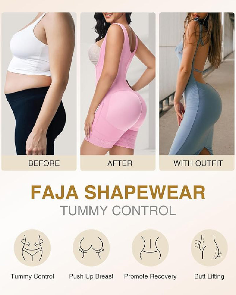 Shapshe® Faja de Alta Compresión con Cremallera Frontal hasta Media Muslo