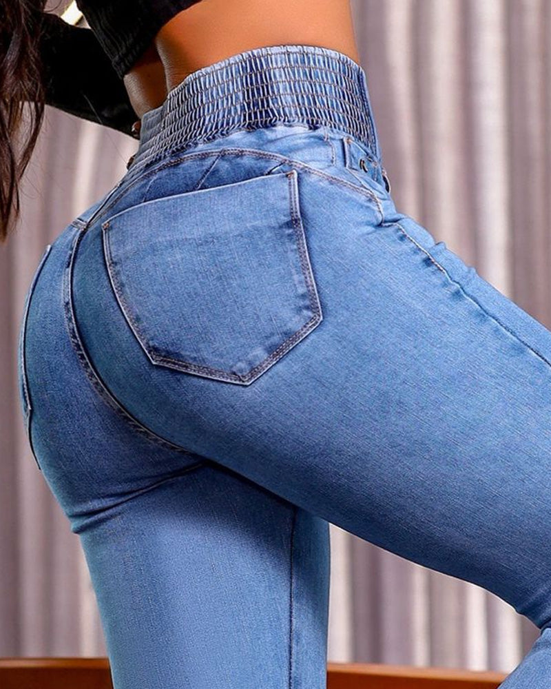 Jeans Shapshe® Skinny Acampanados de Tiro Alto con Cintura Elástica