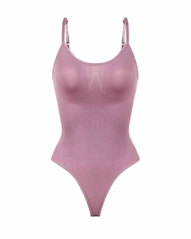 Top Body Shaper tipo Tank con Control de Abdomen, Sin Costuras, Cuello Redondo y Tanga