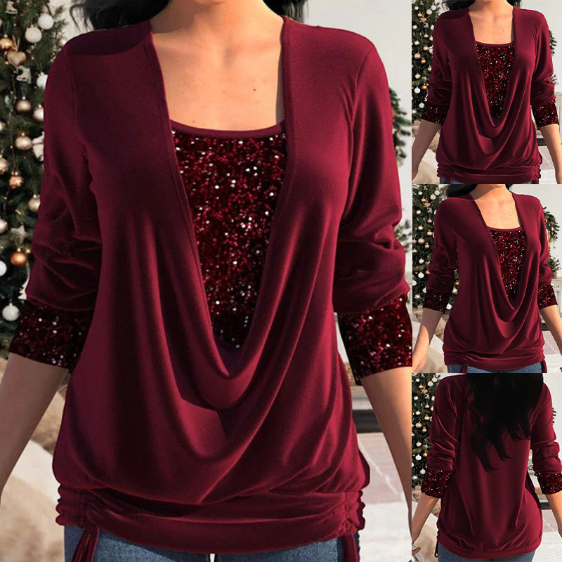 ✨💃 Top Falso de Dos Piezas con Lentejuelas – Elástico, Ajuste Smock y Estilo de Fiesta 🎉