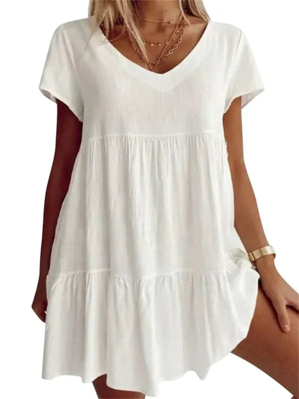 Vestido casual de manga corta con cuello en V