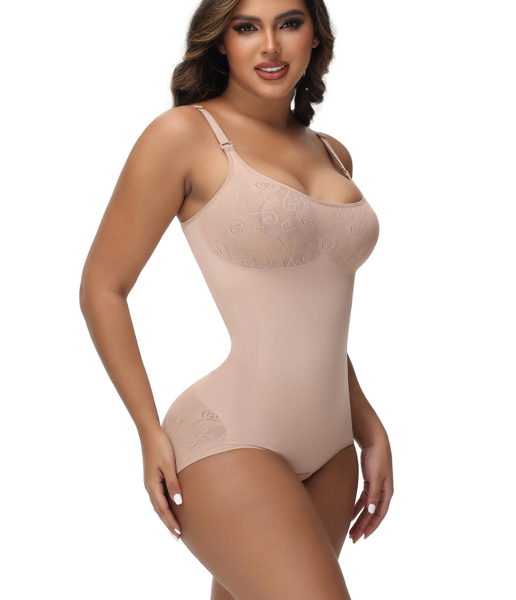 Shapshe® Body Moldeador Sexy Sin Costuras de Jacquard con Control de Abdomen y Tirantes Finos