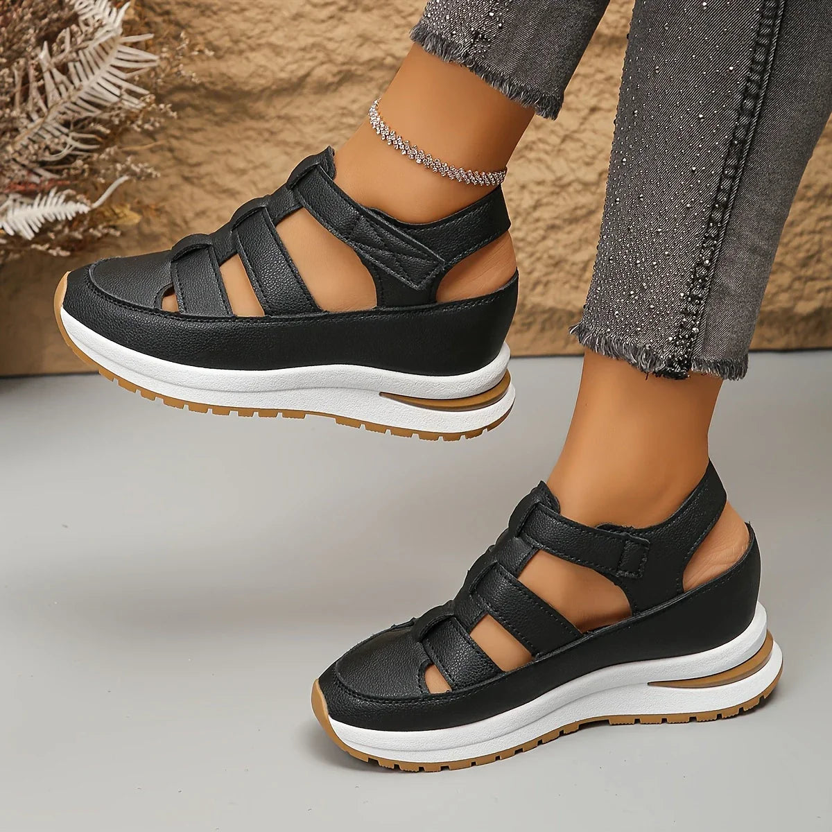 Sandalias de Tacón Cuero Suave Travesía Serenidad Bosque, Postura Saludable Todo el Día