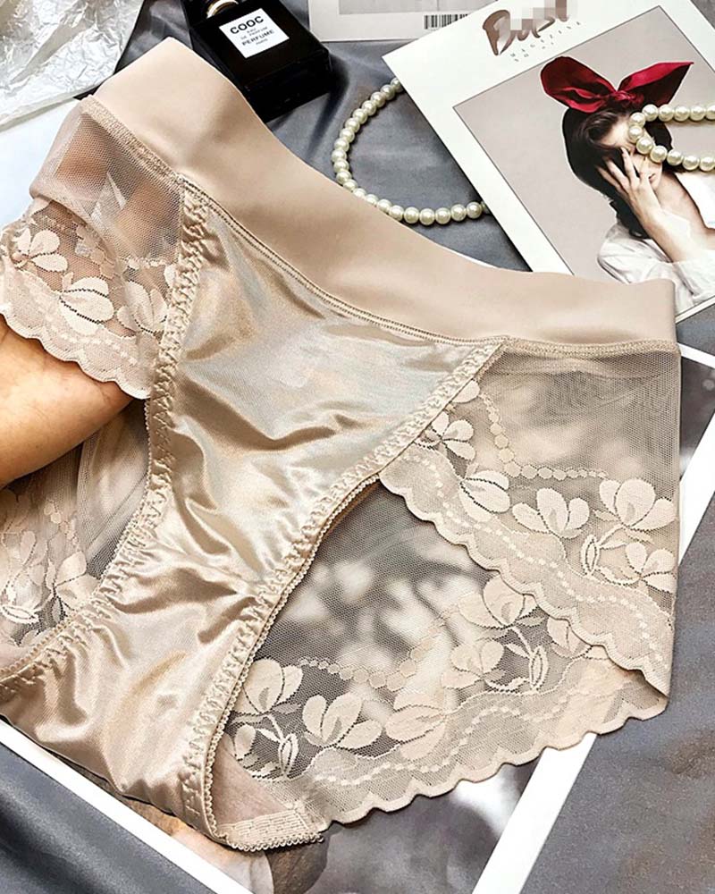 Pantalones de Cintura Alta con Encaje de Lujo Ligero de Satén Premium