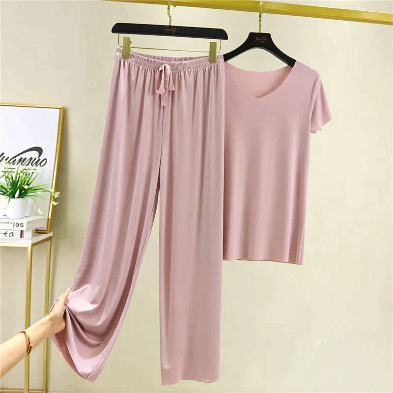 Pantalones anchos de manga corta de dos piezas de seda de hielo