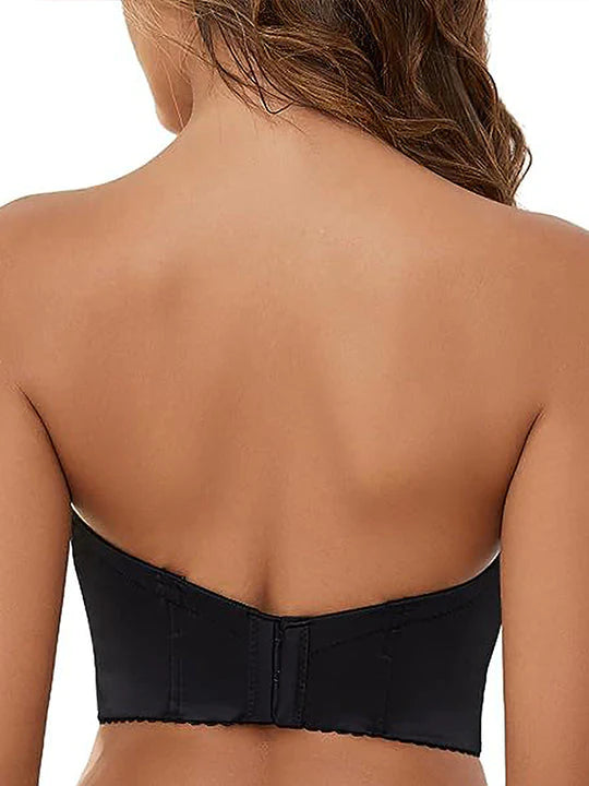 Sostén sin tirantes antideslizante para mujer con espalda baja y push-up largo multiusos