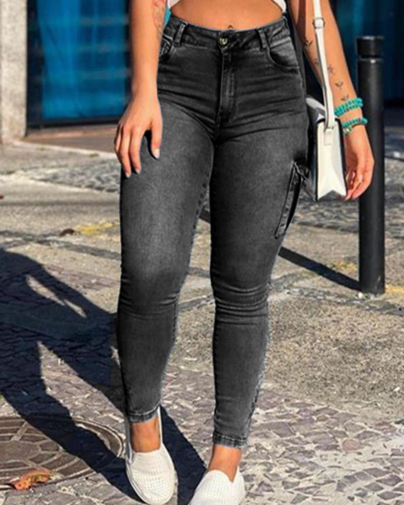 Jeans Skinny Cargo Multibolsillos a la Moda Sexy Vintage