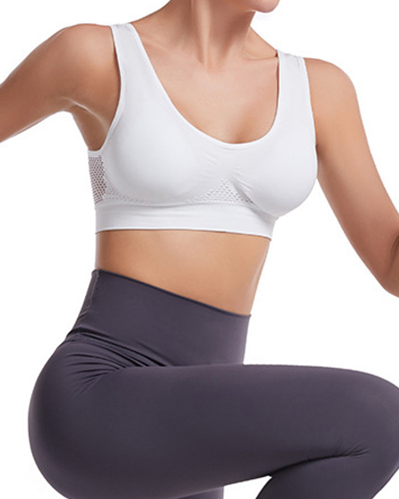 Top deportivo para mujer, transpirable, con soporte alto, diseño calado y anti-flacidez, sujetador para yoga