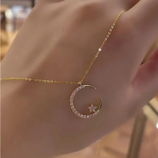 💕 50% DE DESCUENTO 💕 Noche Brillante: Collar Luna y Estrella 🌙