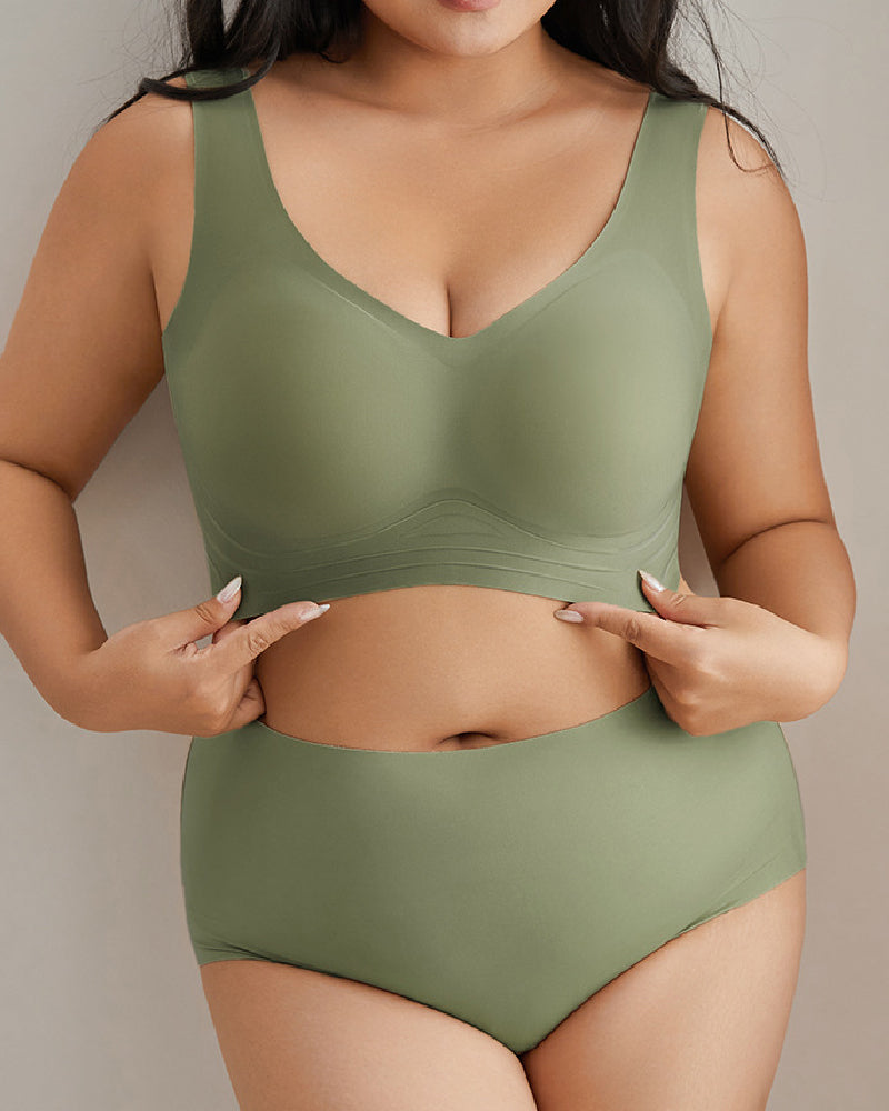Conjunto de Ropa Interior Femenina Sin Aros Sin Costuras Ultra Cómoda Sostenes Diarios con Panties de Cintura Alta