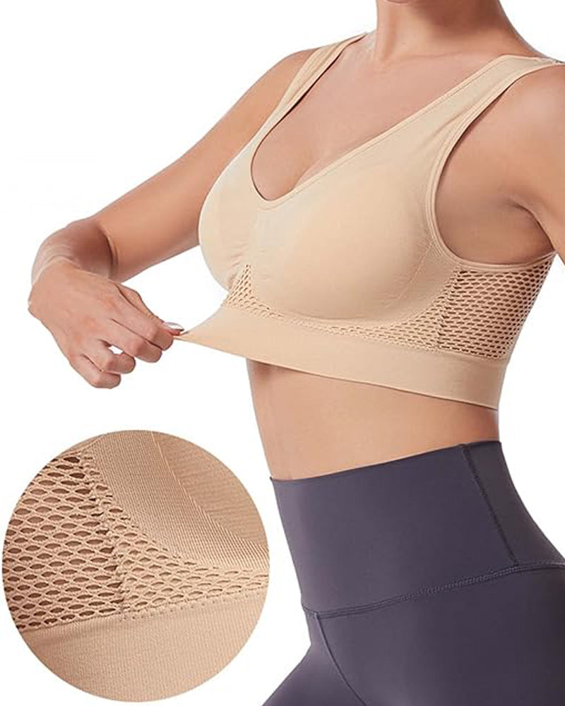 Top deportivo para mujer, transpirable, con soporte alto, diseño calado y anti-flacidez, sujetador para yoga