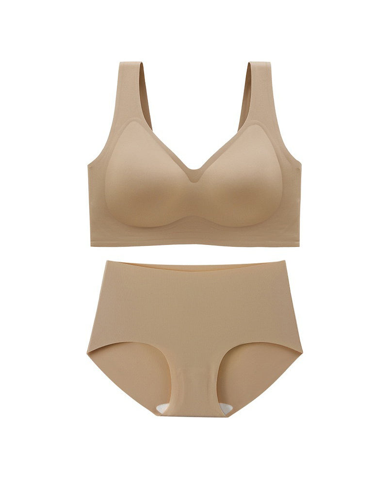 Conjunto de Ropa Interior Femenina Sin Aros Sin Costuras Ultra Cómoda Sostenes Diarios con Panties de Cintura Alta