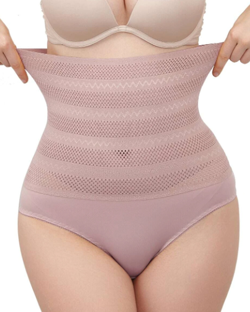 Panty Moldeador de Cintura Alta para Mujer con Estampado Chevron y Control de Abdomen, Braguitas de Malla