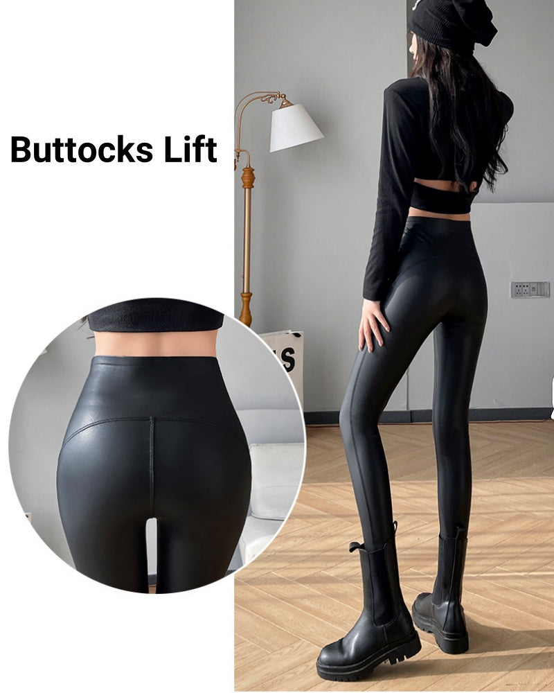 Leggings Ajustados de Cuero Elástico con Estampado de Cocodrilo Sintético Plush