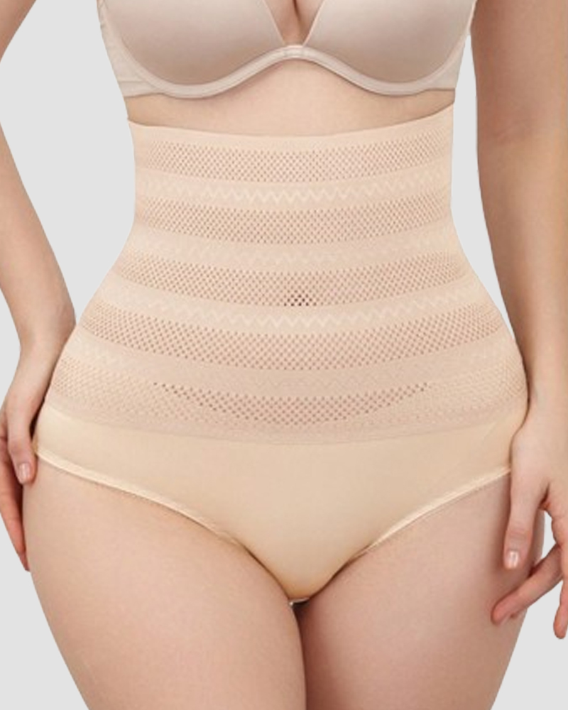 Panty Moldeador de Cintura Alta para Mujer con Estampado Chevron y Control de Abdomen, Braguitas de Malla