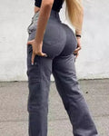 Pantalones Cargo para Mujer Levantacola de Cintura Alta con Múltiples Bolsillos a la Moda