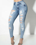 Shapshe® Leggings Jeans Ajustados Rasgados de Cintura Alta para Mujer