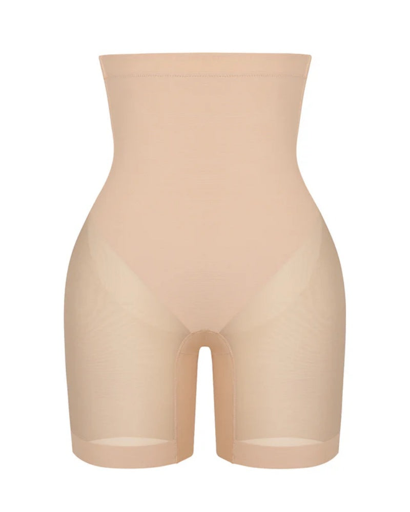 Shorts moldeadores de malla sin costuras para mujer, de cintura alta, reductor de muslos, ropa interior