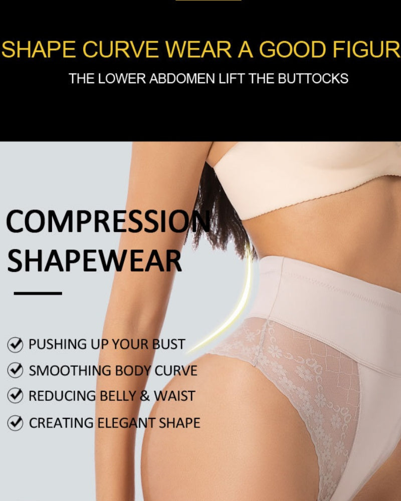 Bragas de control abdominal sin costuras de encaje, talla grande y cintura alta