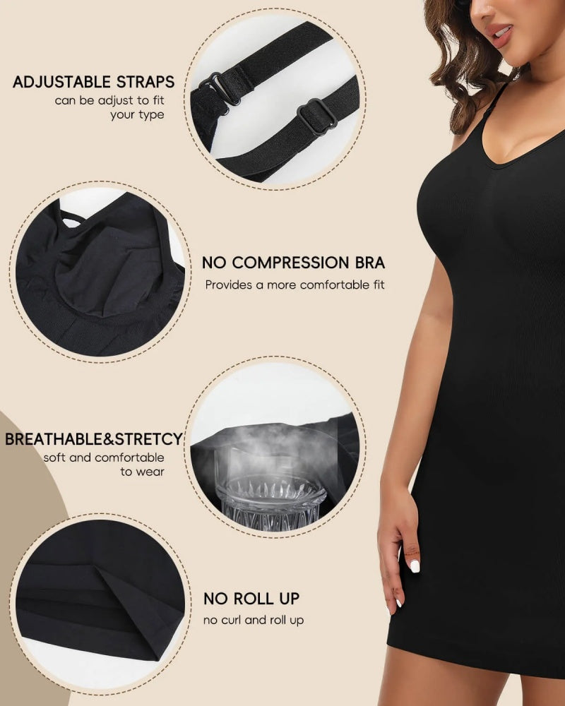 Vestido Mini Moldeador con Tirantes y Control Abdominal Sin Costuras