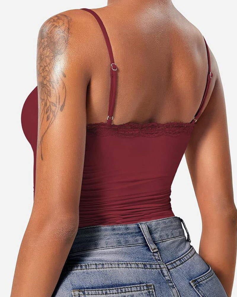 Sexy Lace Square Neck Shapewear Tank Top Sleeveless Camisole Basic Tops