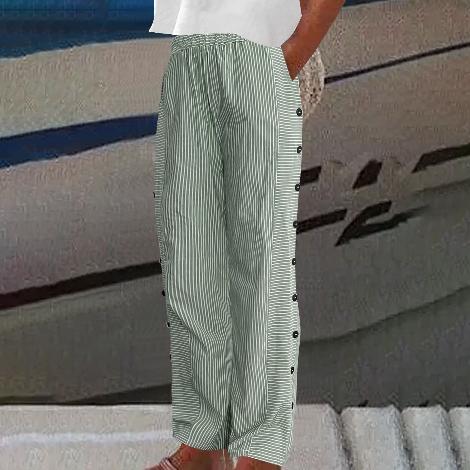 ⏰ ¡Oferta Limitada 50% OFF! 👖 Pantalones Cómodos de Rayas Azules con Bolsillos – Transpirables, Con Estilo y Perfectos para Verano 🌿✨