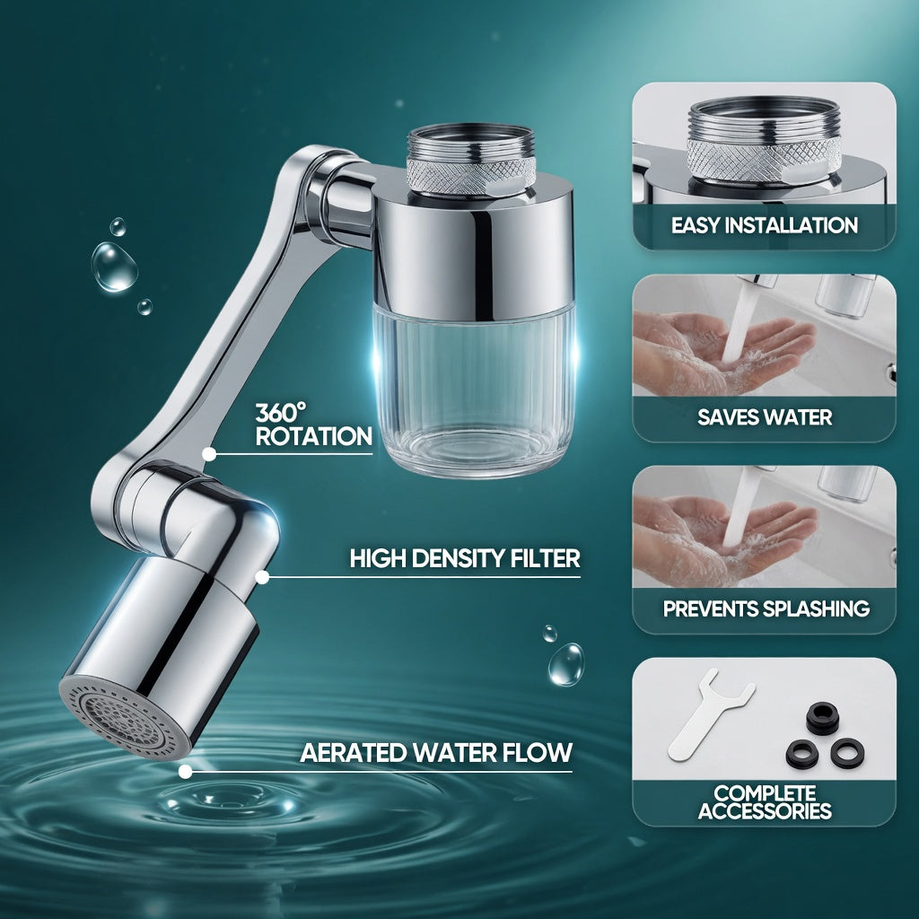 🚰💧 ¡OFERTA RELÁMPAGO 50% OFF! Aireador de Grifo Giratorio 1080° – Agua Más Limpia y Limpieza Fácil