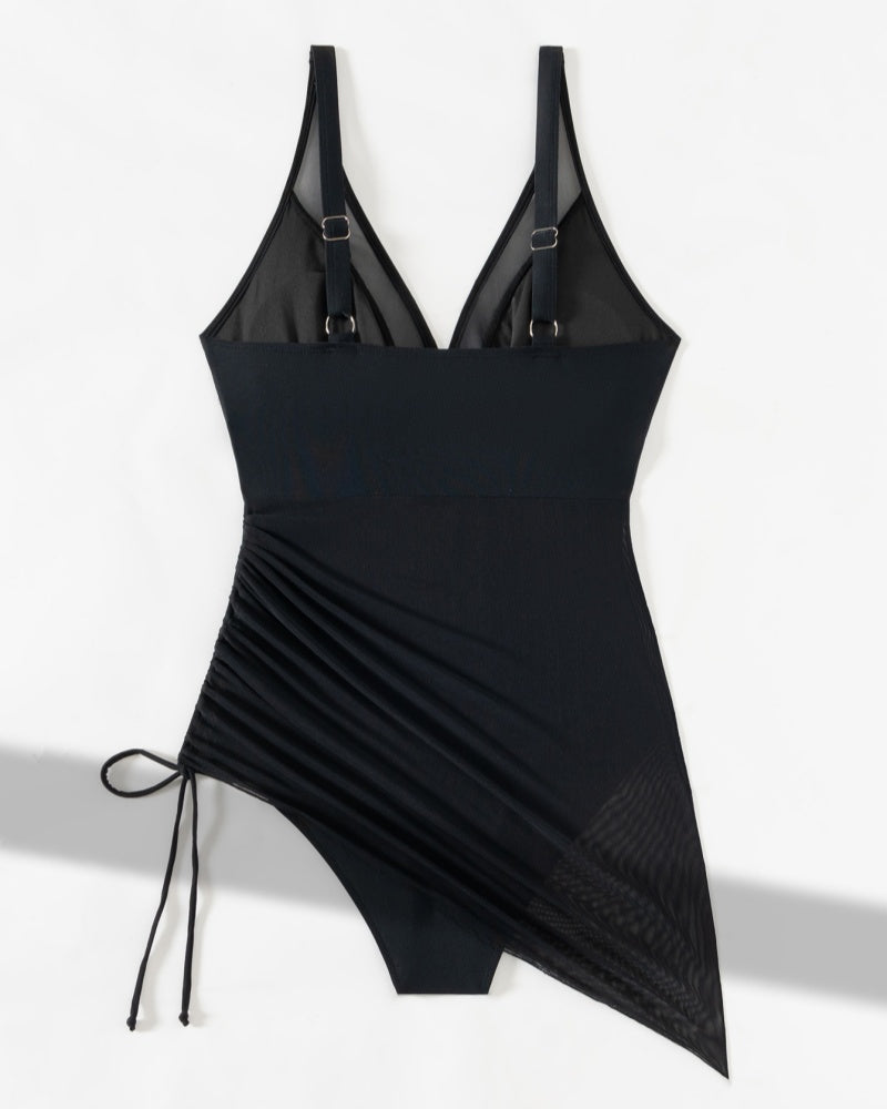 Deep V Mesh Drawstring Slim Sexy Backless Shapewear Swimsuit